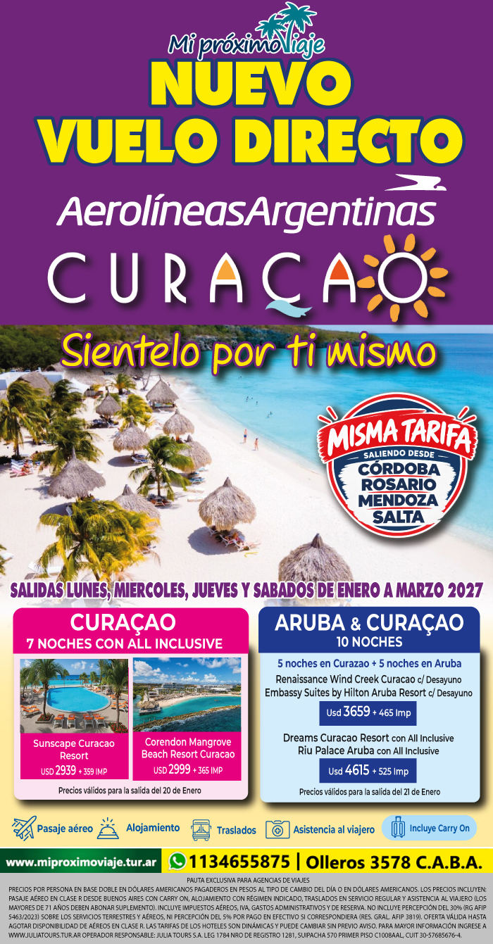 VERANO 2027: VUELO DIRECTO A CURACAO - NUEVO DESTINO CON Aerolineas Argentinas !